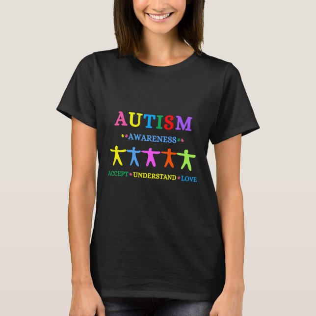 Autism Kids Holding Hands rainbow World autism awa T-Shirt (Front)