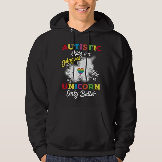 Autism Kids Unicorn Autism Awareness Rainbow Slim  Hoodie (Front)