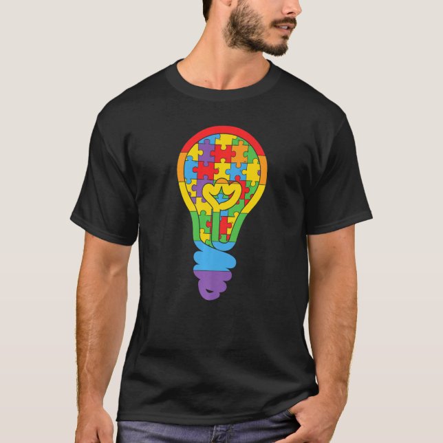 Autism Light Lamp Puzzle Autism Awareness Kindness T-Shirt (Front)
