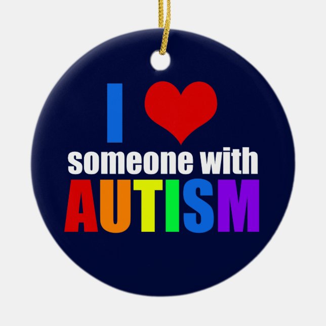 Autism Love Rainbow Family Support Colourful Cute Ceramic Tree Decoration (Front)