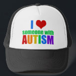 Autism Love Rainbow Family Support Colourful Cute Trucker Hat<br><div class="desc">I love someone with autism. Show support for the special autistic person in your life. A great gift for parents of a special needs child with autism or Asperger syndrome. I love my autistic son or daughter. Also a nice gift for a sister or friend.</div>