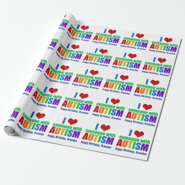 Autism Love Rainbow Personalised Birthday Wrapping Paper (Unrolled)