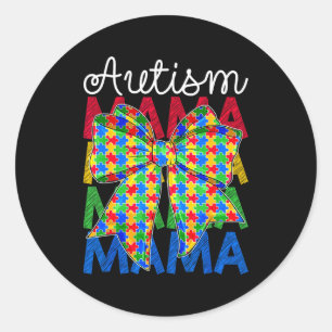 Autism mama autism awareness day coquette bow classic round sticker