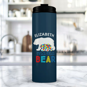 Autism Mama Bear And Cub Puzzle Piece Personalised Thermal Tumbler
