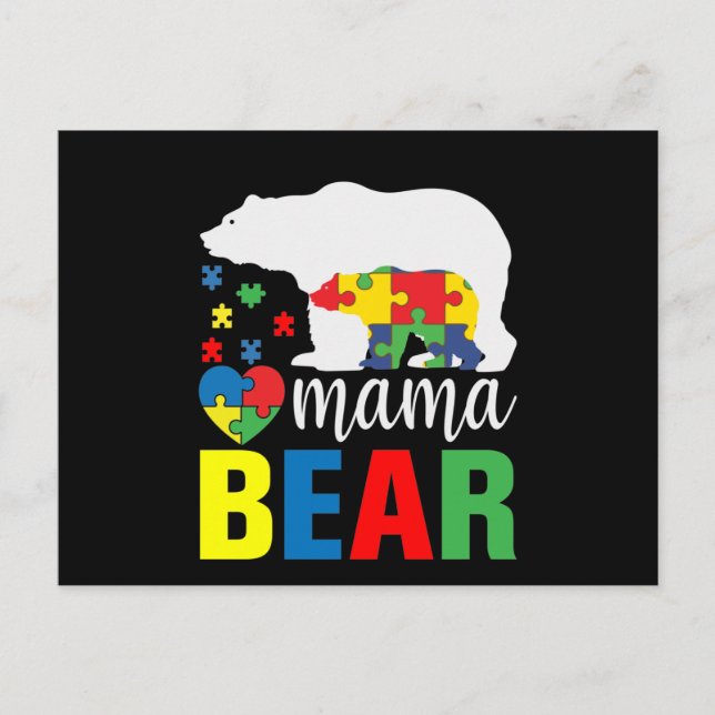 Autism Mama Bear Invitation Postcard (Front)
