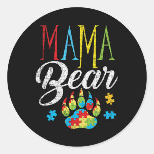 Autism Mama Bear Puzzle Piece Child Grunge Autisti Classic Round Sticker