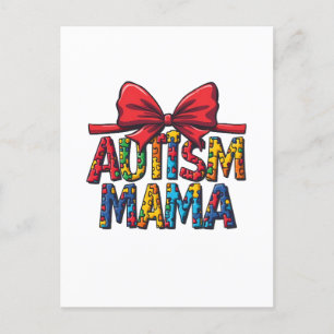 Autism Mama Bow Coquette Mum Autism Awareness Holiday Postcard
