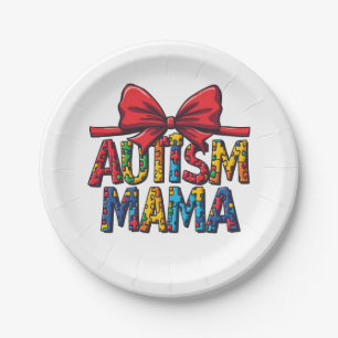 Autism Mama Bow Coquette Mum Autism Awareness  Paper Plate