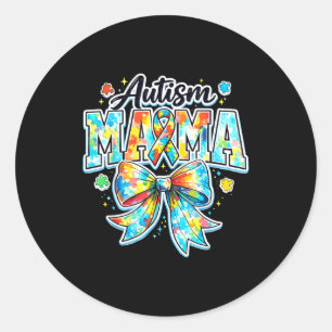 Autism mama bow proud autism mom awareness and classic round sticker