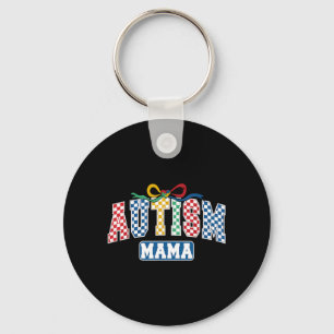 Autism Mama Coquette Bow Chequered Print Autism Key Ring