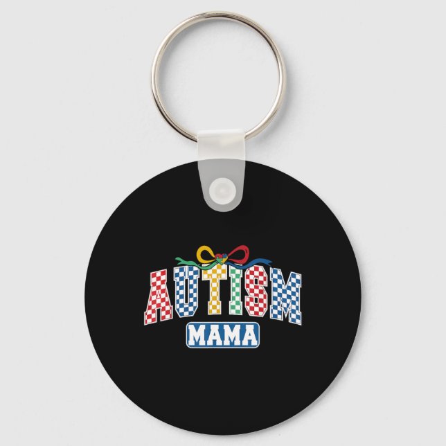 Autism Mama Coquette Bow Chequered Print Autism Key Ring (Front)