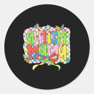 Autism Mama Mum Coquette Bow Autism Awareness Auti Classic Round Sticker