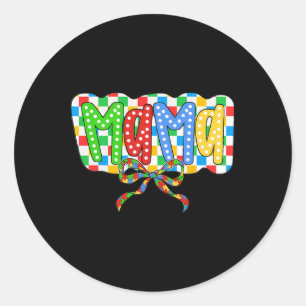 Autism Mama Mum Coquette Bow Autism Awareness Auti Classic Round Sticker