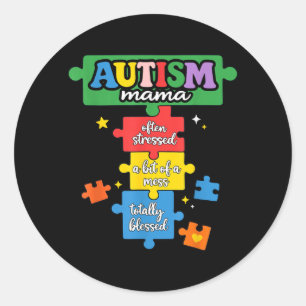 Autism Mama Puzzle Piece Autism Mum Awareness Classic Round Sticker