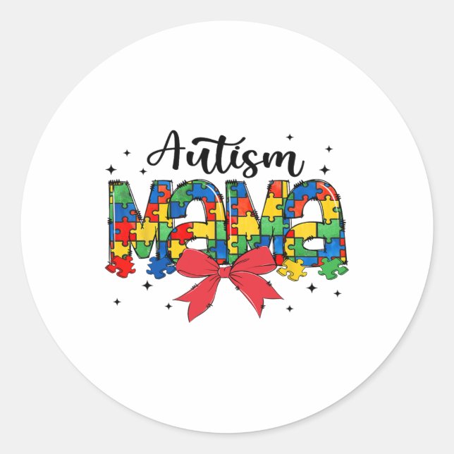 Autism Mama - Puzzle Piece Mum Support  Classic Round Sticker (Front)