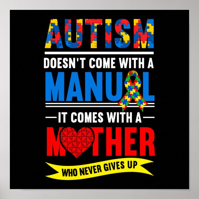 Autism Manual Mum Mother Mama Flower Rainbow Poster (Front)