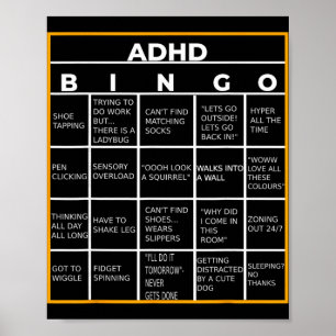 Autism Mental Health Awareness Day Adhd Bingo Funn Poster