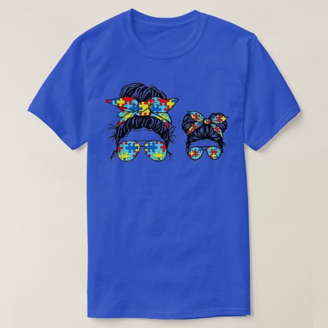 Autism Mom And Kid Life Messy Bun Sunglasses Banda T-Shirt (Design Front)
