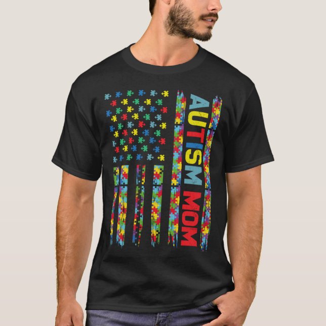 Autism Mom Child US Flag Puzzle Awareness Choose K T-Shirt (Front)