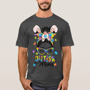 Autism Mom Easter Messy Bun Women Bunny Mother's D T-Shirt