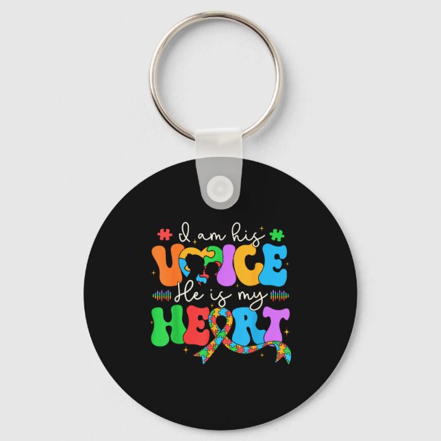 Autism Mom I'm His Voice He Is My Heart Autism Awa Key Ring (Front)