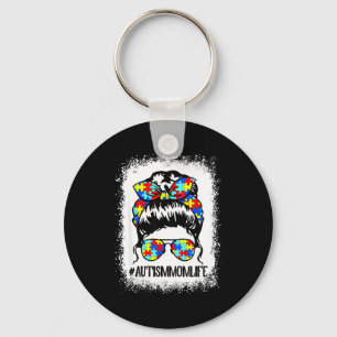 Autism mom life messy bun sunglasses bandana key ring