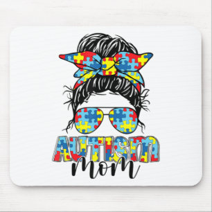 Autism Mom Life Messy Bun Sunglasses Bandana Mothe Mouse Mat