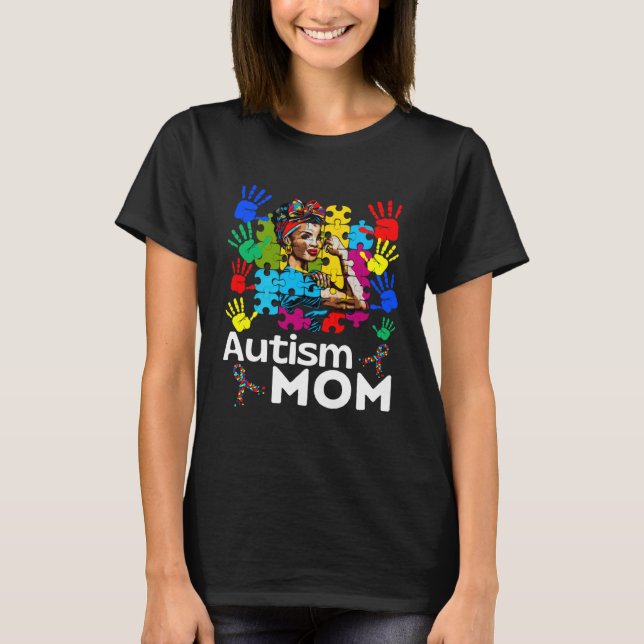 Autism Mom Navigating Autism Afro Mother Black Wom T-Shirt (Front)