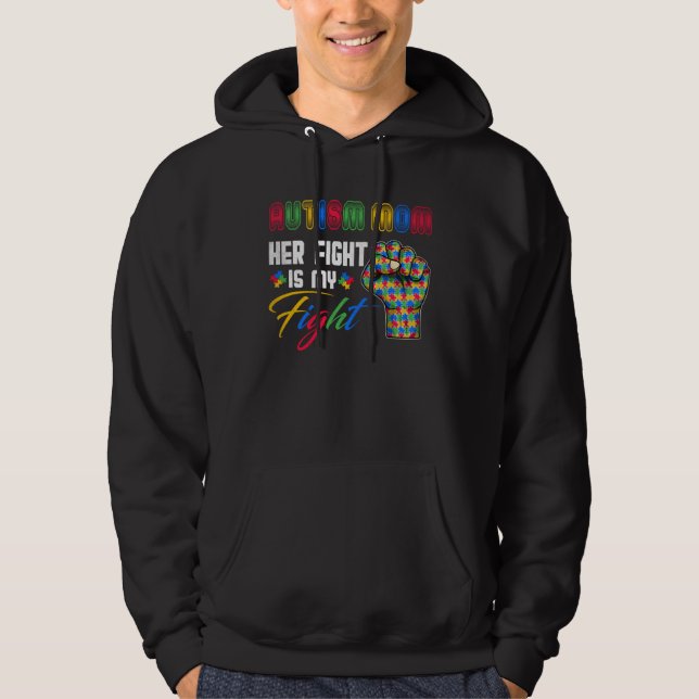 Autism Mom Puzzle Fist Autism Awareness Family Mat Hoodie (Front)