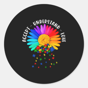 Autism Mom Support Floral Autism Awareness Daisy F Classic Round Sticker