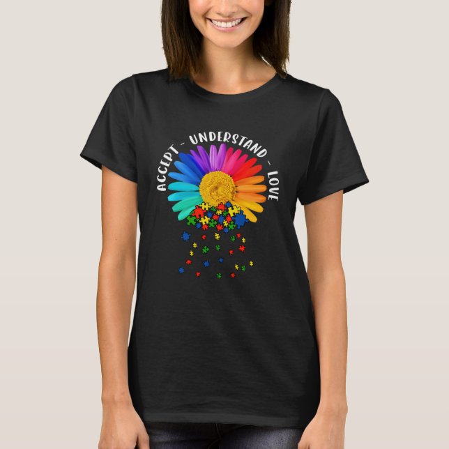 Autism Mom Support Floral Autism Awareness Daisy F T-Shirt (Front)