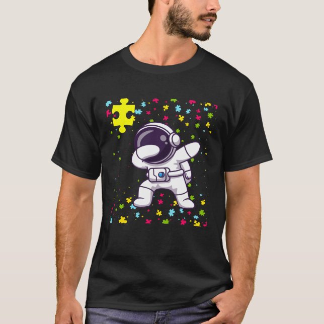 Autism Mom Teacher Youth Dabbing Astronaut Autism  T-Shirt (Front)