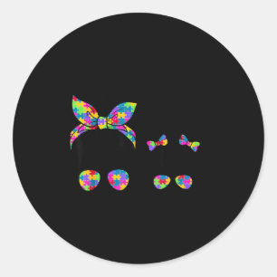 Autism mum and daughter messy bun sunglasses classic round sticker