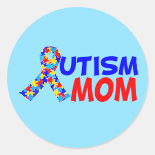 Autism Mum Blue Red Awareness Ribbon Classic Round Sticker