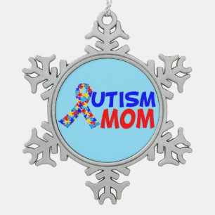 Autism Mum Blue Snowflake Pewter Christmas Ornament
