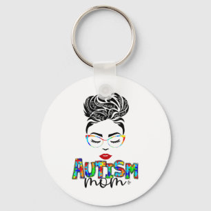 autism mum child messy bun awareness april and mot key ring