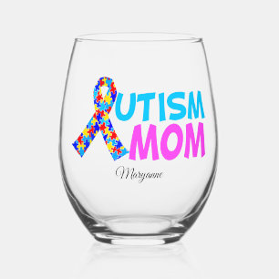 Autism Mum Cute Personalised Mother's Day Gift Stemless Wine Glass
