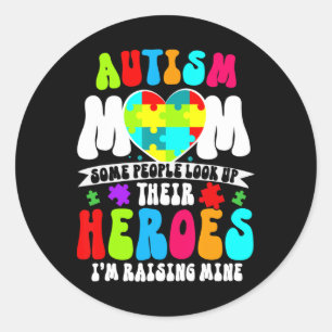 Autism Mum Groovy Heart Puzzle Autism Awareness He Classic Round Sticker