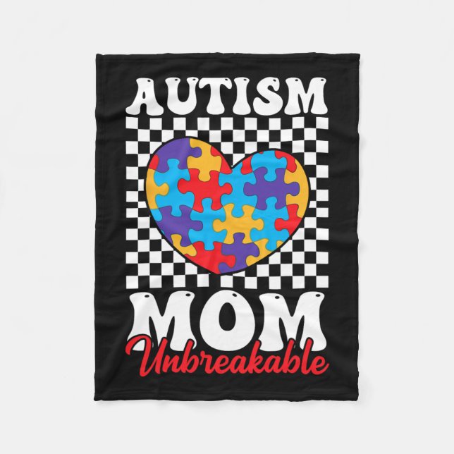 Autism Mum Heart Puzzle Mother Son Autism Awarenes Fleece Blanket (Front)