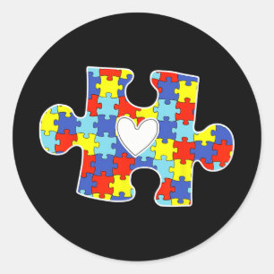 Autism Mum Heart Puzzle Piece Autism Awareness Tea Classic Round Sticker