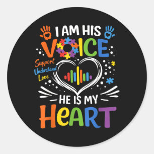 Autism Mum I Am His Voice He is My Heart Puzzle Classic Round Sticker