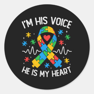 Autism Mum I'm His Voice He Is My Heart Autism Awa Classic Round Sticker