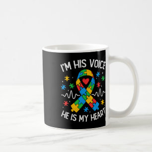 Autism Mum I'm His Voice He Is My Heart Autism Awa Coffee Mug