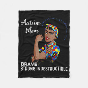 Autism Mum Indestructible Autism Awareness Black W Fleece Blanket