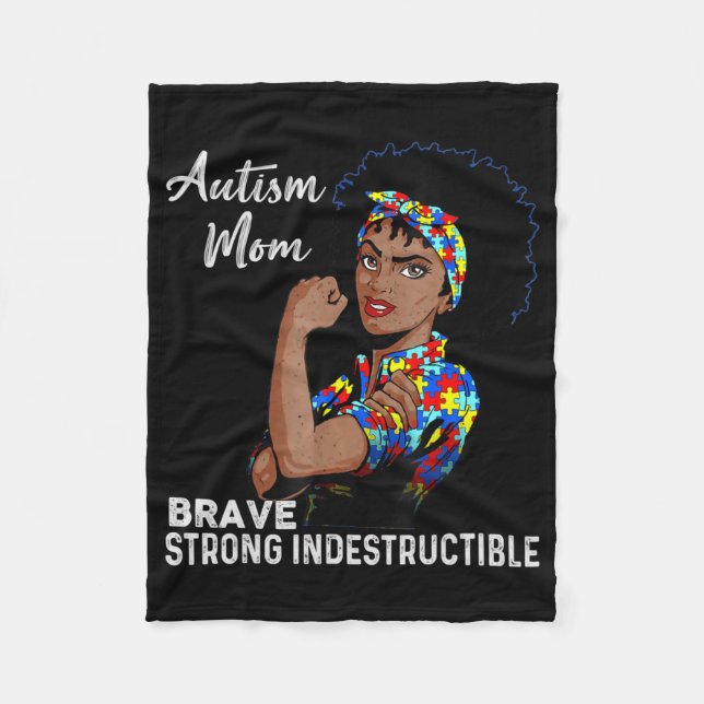 Autism Mum Indestructible Autism Awareness Black W Fleece Blanket (Front)