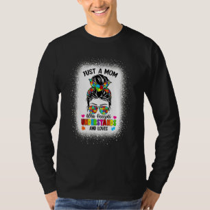 Autism Mum Life Awareness Messy Bun Puzzle Piece M T-Shirt