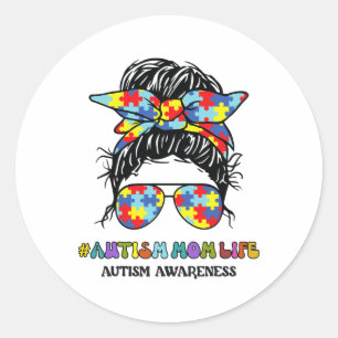 Autism Mum Life Messy Bun Autism Awareness Classic Round Sticker