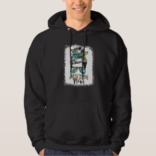 Autism Mum Life Messy Bun Autism Awareness Motheru Hoodie