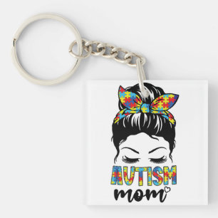 Autism Mum Life Messy Bun, Autism Mum Key Ring