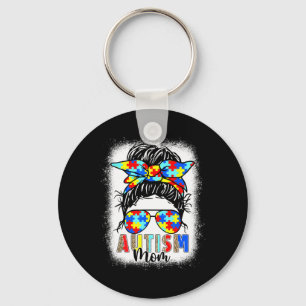 Autism Mum Life Messy Bun Bleached For Women Mothe Key Ring